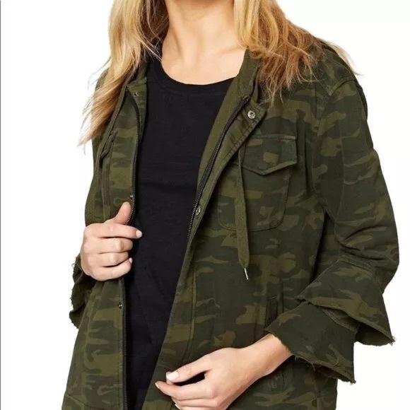 Sanctuary Jackets & Blazers - Anthropologie Sanctuary Green Cotton Camouflaged Hooded Bell Long Sleeve Jacket